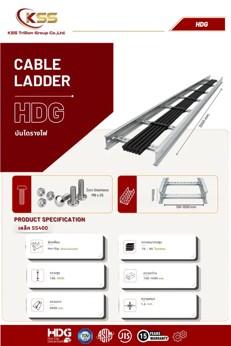 ภาพ Cable Ladder HDG 3000 mm - รางบันไดเดินสายไฟ ชุบกัลวาไนซ์ - รางเคเบิ้ลแลดเดอร์ 2